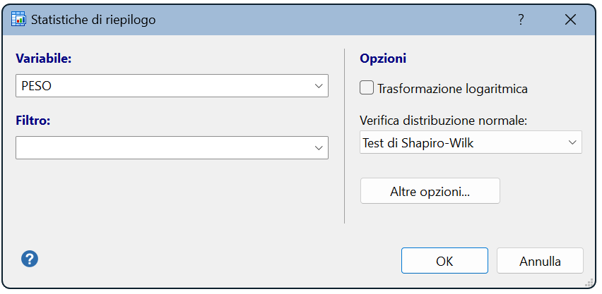 WEIGHT variabile è selezionato