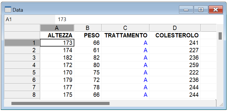 Finestra del foglio di calcolo MedCalc