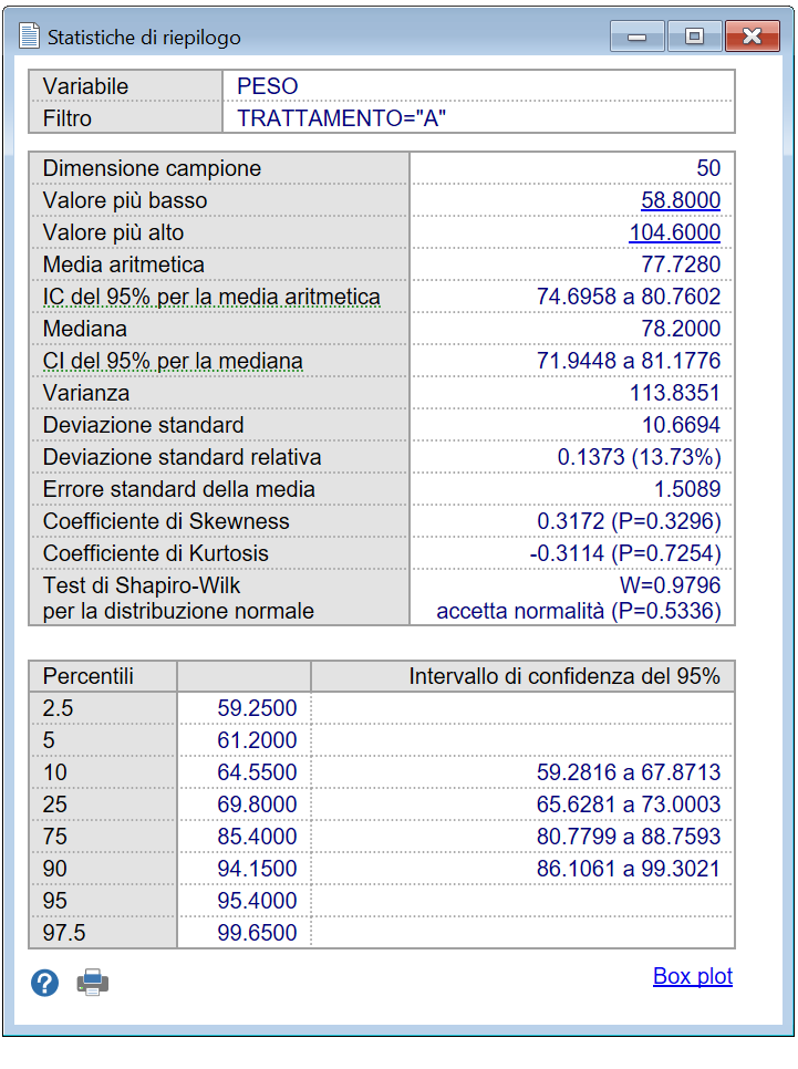 Statistiche di riepilogo